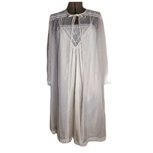 Vintage 60s 70s Peignoir Nightgown Set Bed Coat White Bridal Slip M Gilead